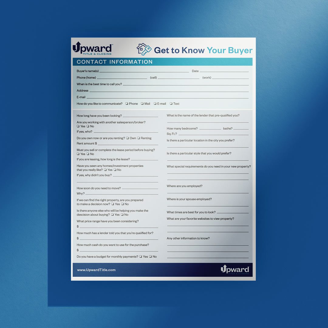 Checklist for agents to organize buyer information and details for their home search.