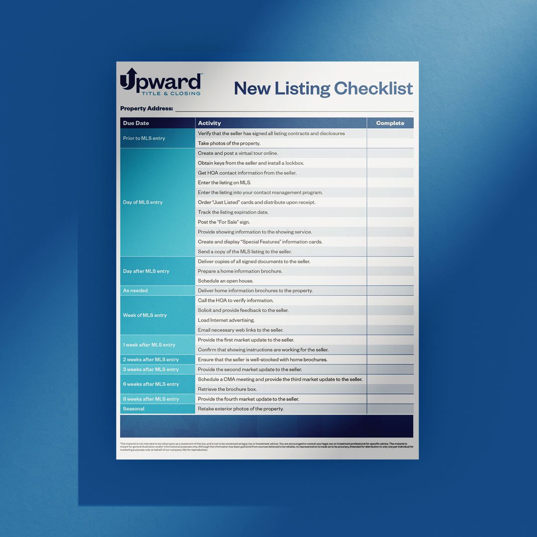 An agent checklist for new listing tasks.