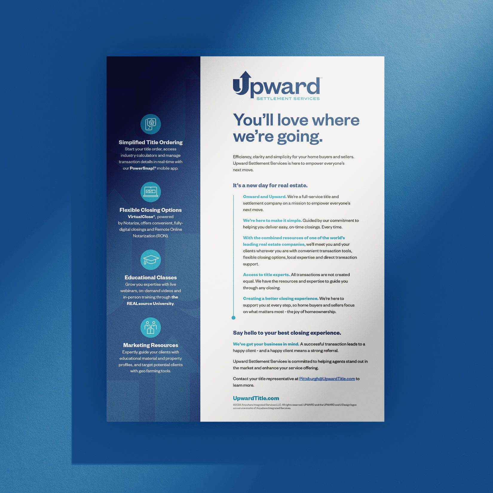 Upward Title & Closing flyer highlighting agent tools and resources.