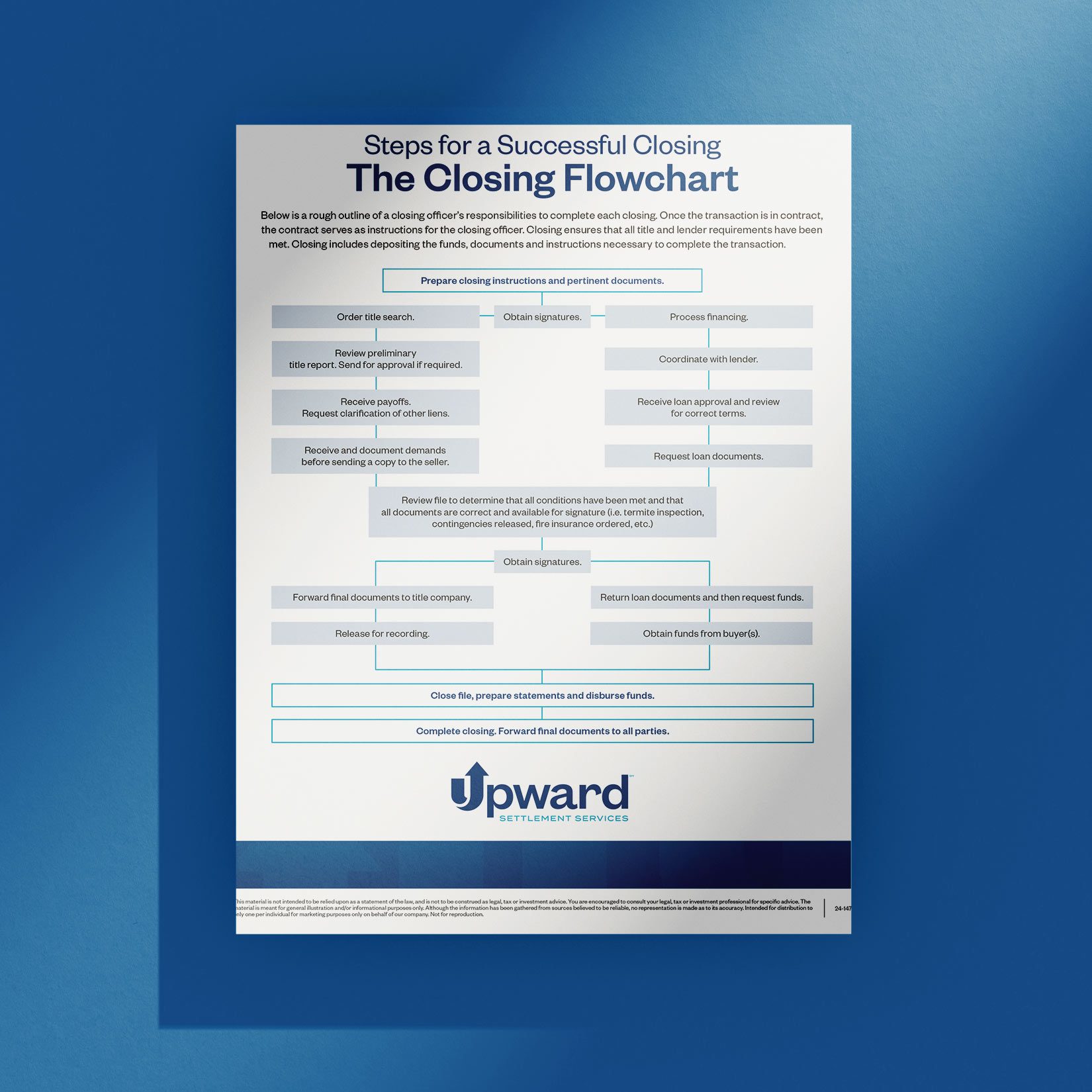 Upward Settlement Services flyer outlining the closing process from start to finish.