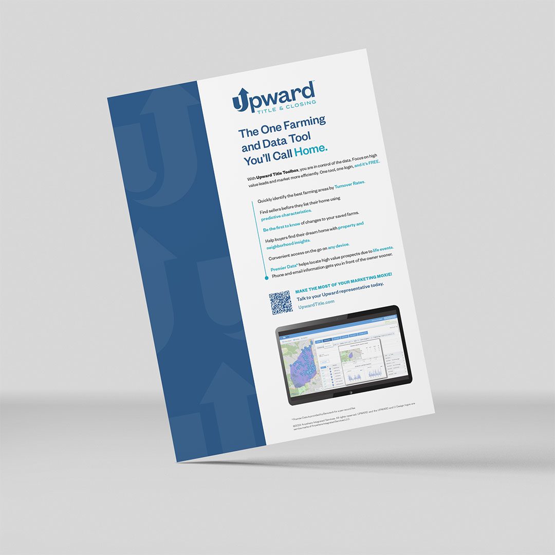 Upward Title & Escrow flyer describing ways using targeted farming data helps today's real estate agents.