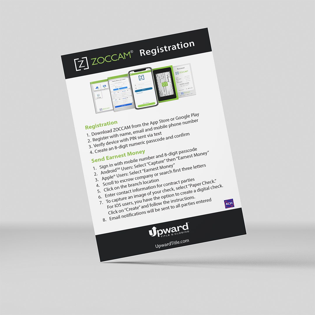 Step-by-step instructions to set up a ZOCCAM account and process the buyer's earnest money deposit.