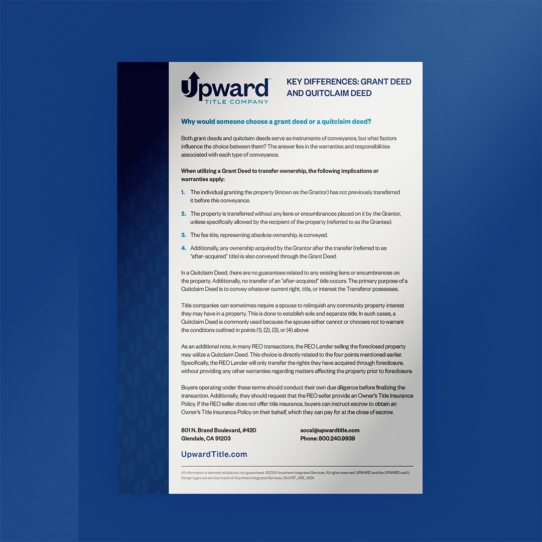 A flyer describing the difference between a grant deed and a quitclaim deed.