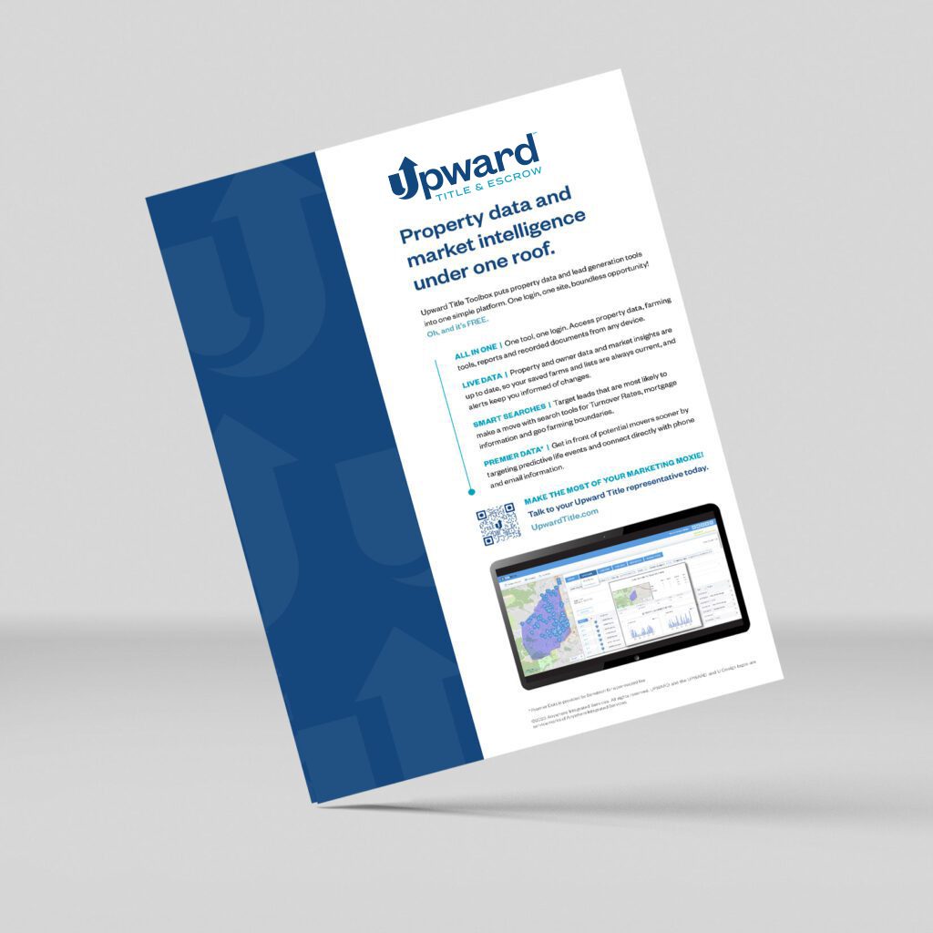 Upward Title & Escrow flyer outlining the types of targeted data available.